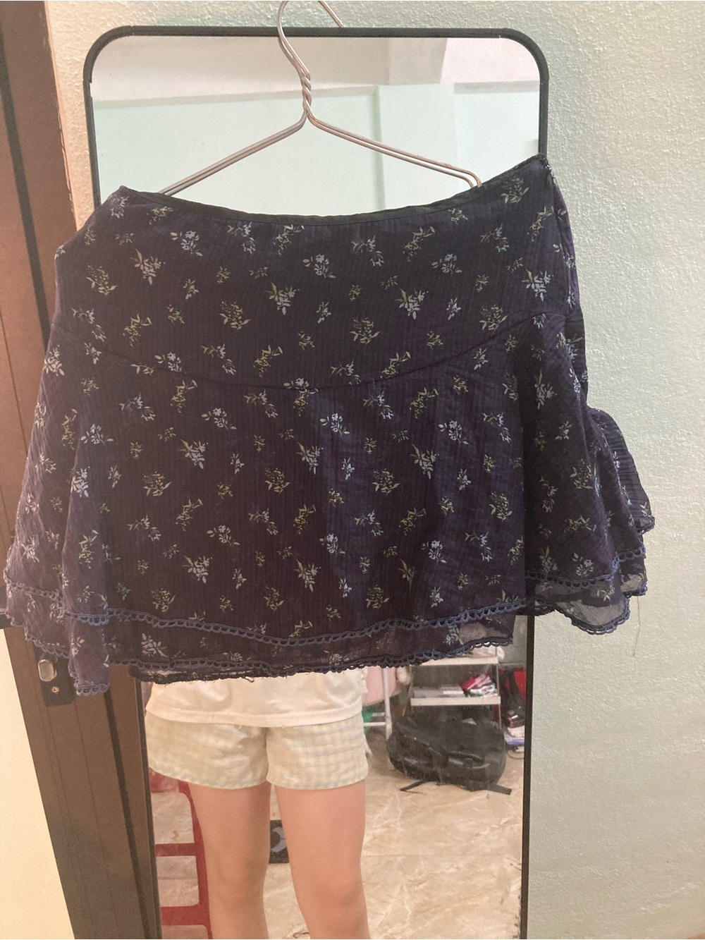 Navy Floral Mini Dress - Elegant Tiered Style